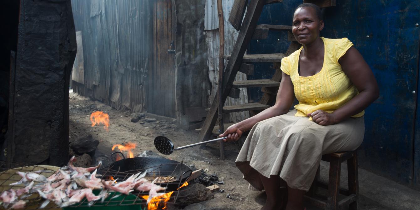 Zipporah Kwamboka preparing fish for her business in Mukuru informal settlements, Nairobi, Kenya. She has benefited from Oxfam Cash transfer for work program. Photo Credit: Allan Gichigi / Oxfam Zipporah Kwamboka preparing fish for her business in Mukuru informal settlements, Nairobi, Kenya. She has benefited from Oxfam Cash transfer for work program. Photo Credit: Allan Gichigi / Oxfam
